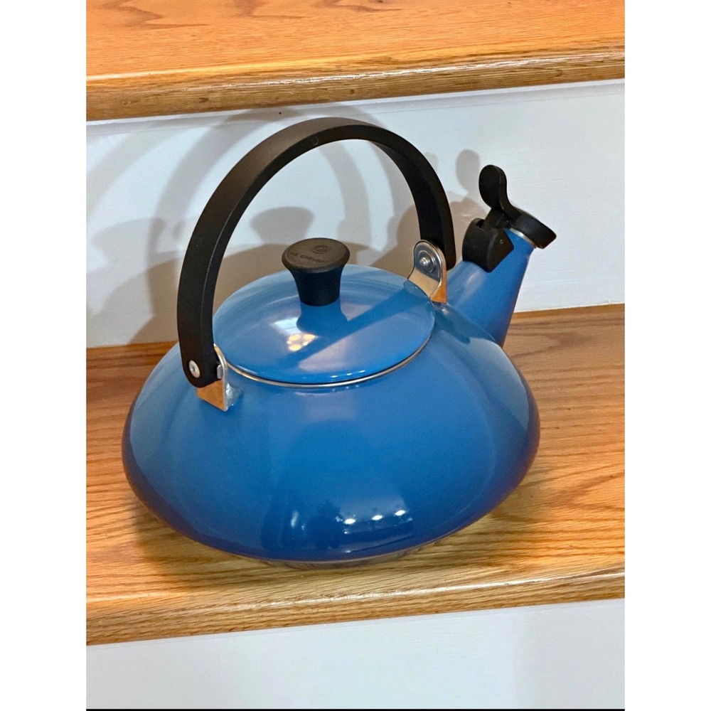 Le Creuset Zen Tea Kettle Marseille Blue Enamel on Steel Whistling